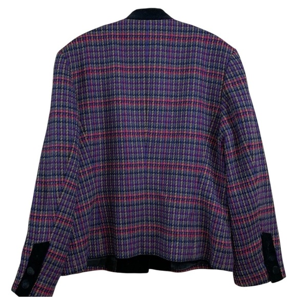 HMC Hucke Mode Collection Tweed Plaid Velvet Buttoned Jacket Purple Black US 8 - Picture 2 of 9
